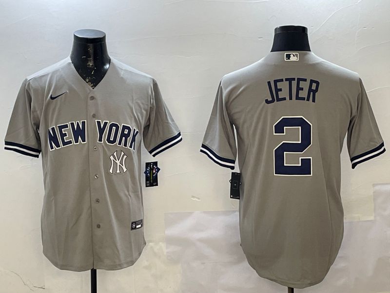 Men New York Yankees #2 Jeter Grey Game 2025 Nike MLB Jersey style 4
